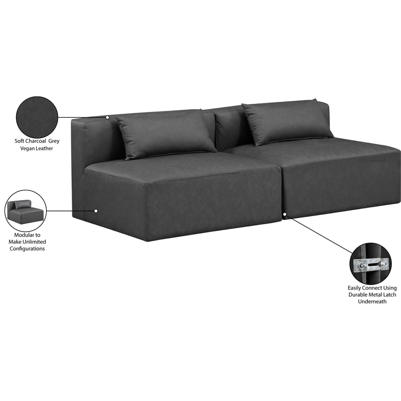 Bowery Hill Contemporary Charcoal Grey Vegan Leather 2-Piece Modular Sofa