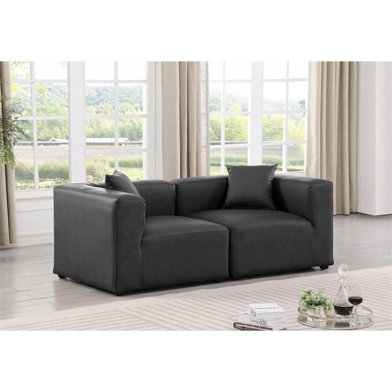 Bowery Hill Contemporary Charcoal Grey Vegan Leather 2-Piece Modular Sofa