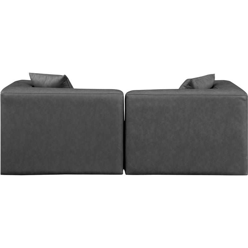 Bowery Hill Contemporary Charcoal Grey Vegan Leather 2-Piece Modular Sofa
