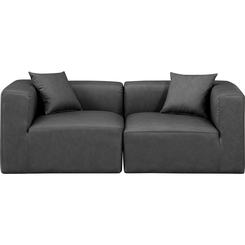 Bowery Hill Contemporary Charcoal Grey Vegan Leather 2-Piece Modular Sofa