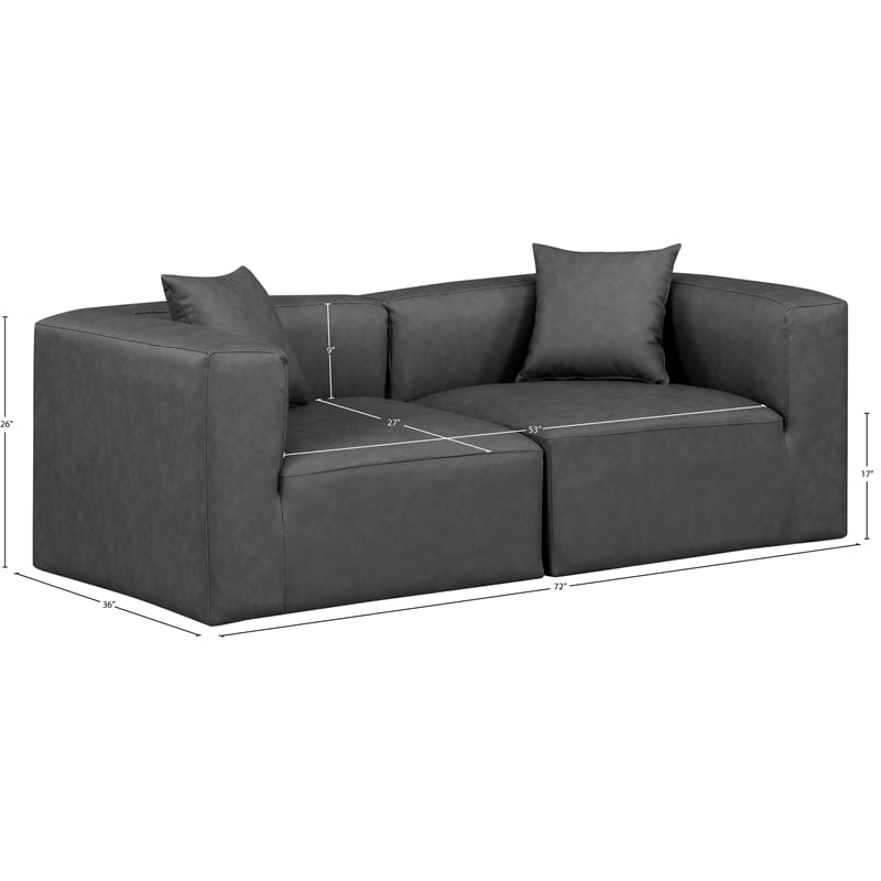 Bowery Hill Contemporary Charcoal Grey Vegan Leather 2-Piece Modular Sofa