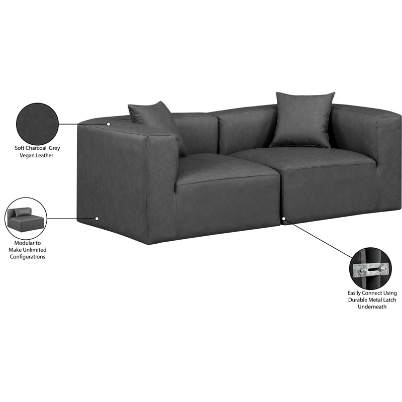 Bowery Hill Contemporary Charcoal Grey Vegan Leather 2-Piece Modular Sofa