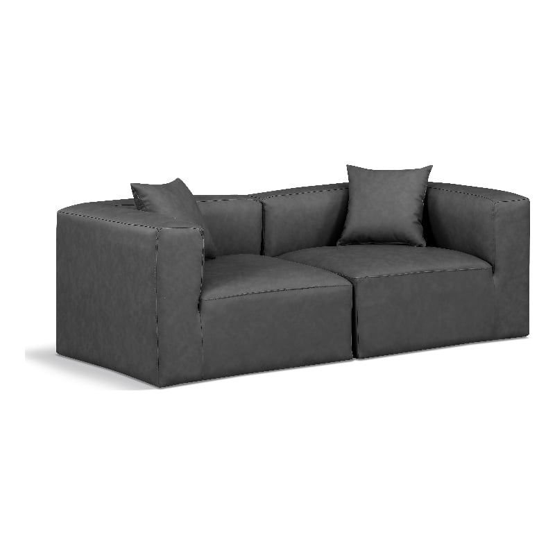 Bowery Hill Contemporary Charcoal Grey Vegan Leather 2-Piece Modular Sofa