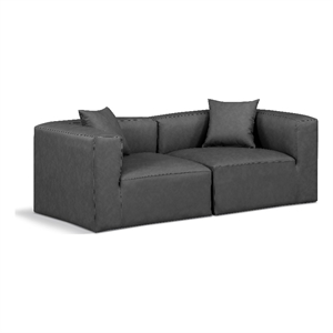 Bowery Hill Contemporary Charcoal Grey Vegan Leather 2-Piece Modular Sofa