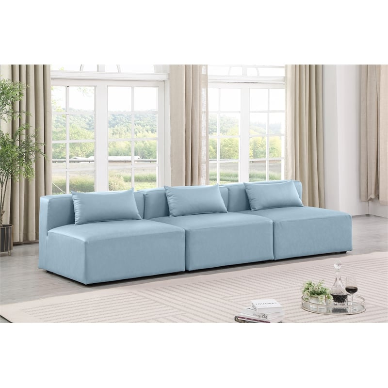 Bowery Hill Contemporary Light Blue Vegan Leather 3-Piece Modular Sofa