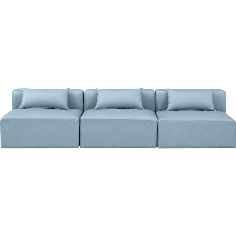 Bowery Hill Contemporary Light Blue Vegan Leather 3-Piece Modular Sofa