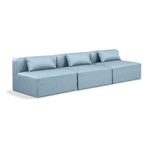 Bowery Hill Contemporary Light Blue Vegan Leather 3-Piece Modular Sofa