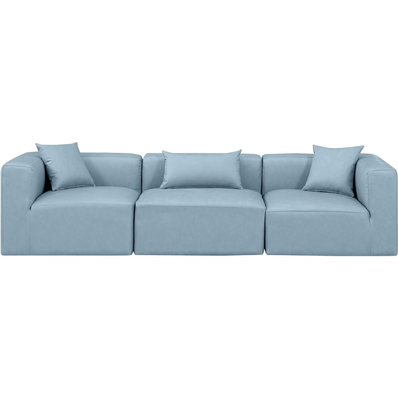 Bowery Hill Contemporary Light Blue Vegan Leather 3-Piece Modular Sofa