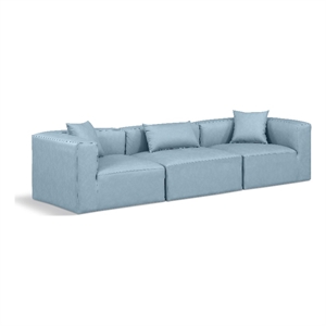 Bowery Hill Contemporary Light Blue Vegan Leather 3-Piece Modular Sofa