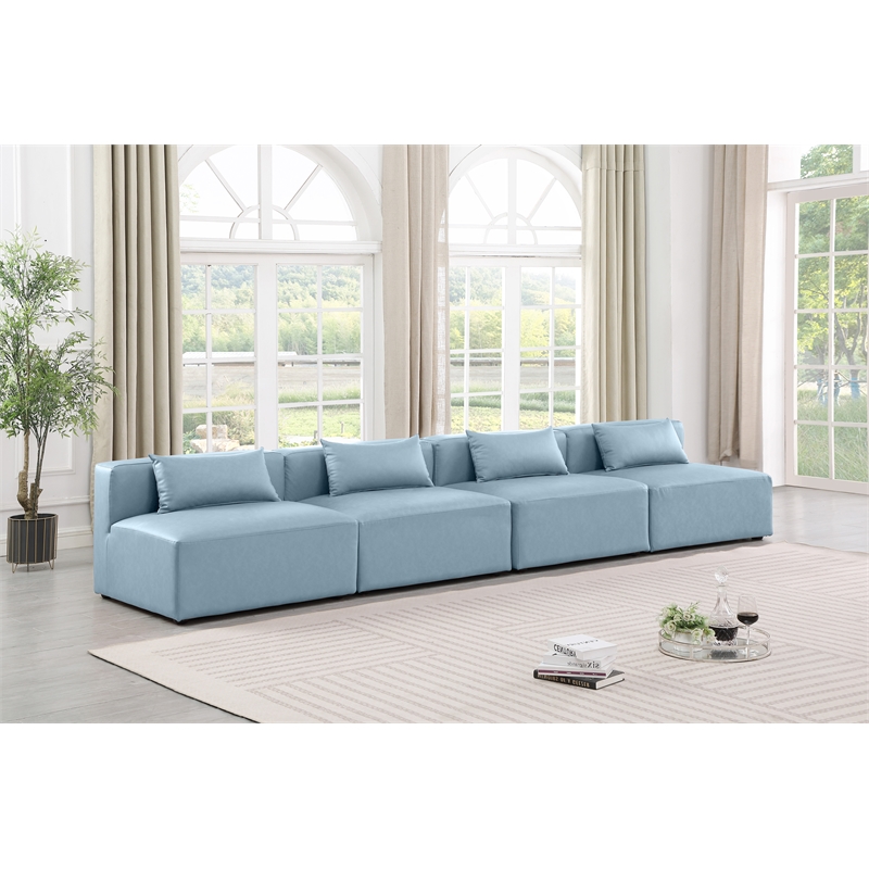 Bowery Hill Contemporary Light Blue Vegan Leather 4-Piece Modular Sofa