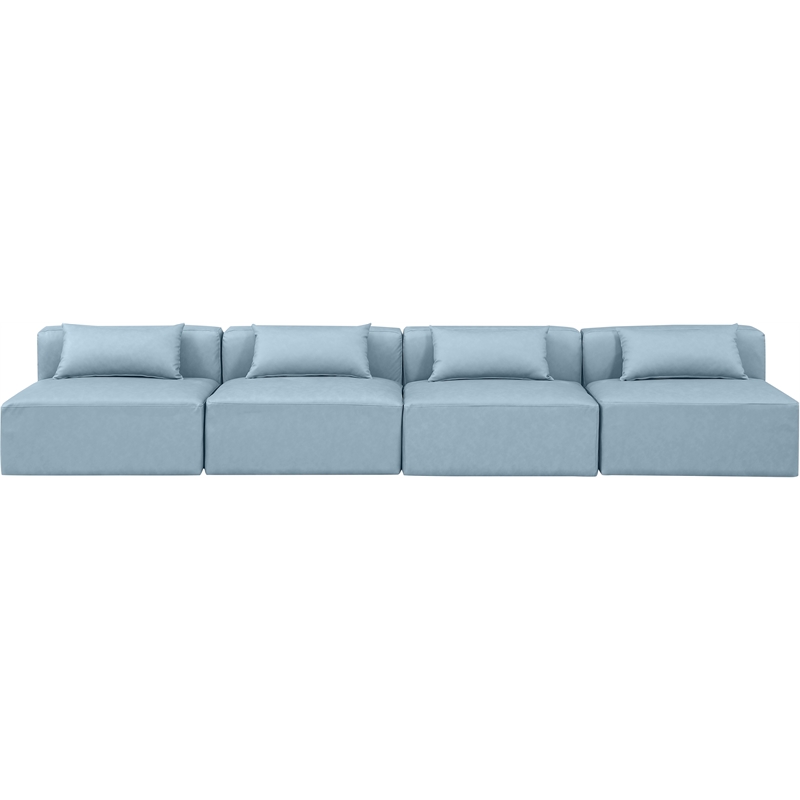 Bowery Hill Contemporary Light Blue Vegan Leather 4-Piece Modular Sofa