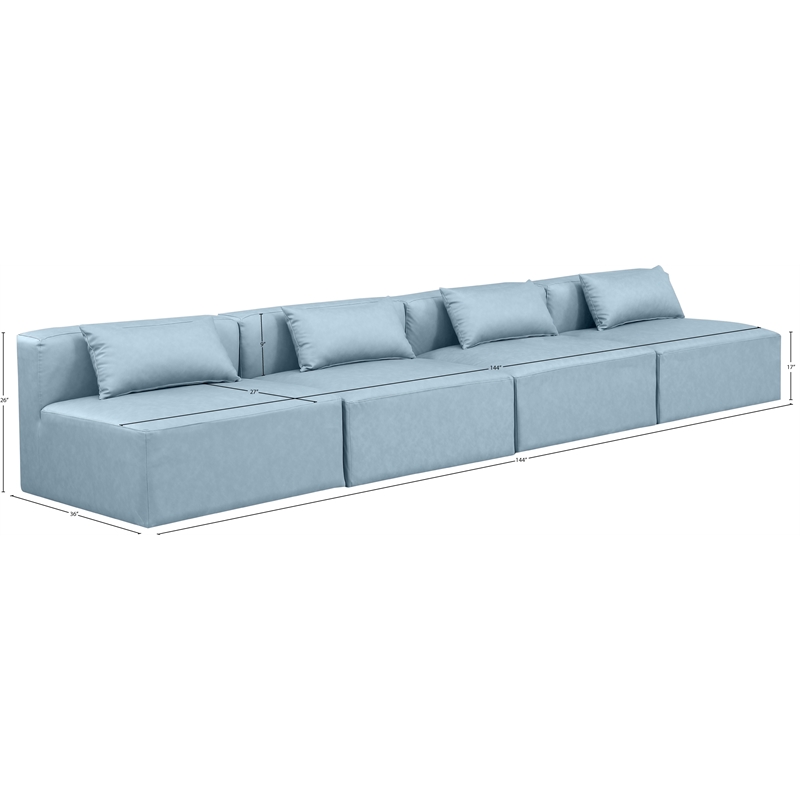 Bowery Hill Contemporary Light Blue Vegan Leather 4-Piece Modular Sofa