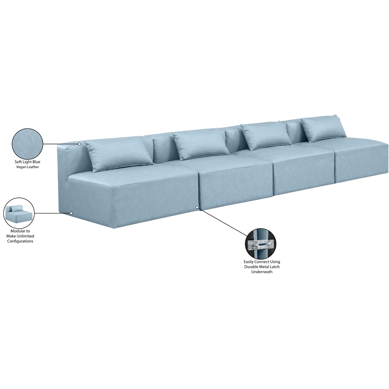Bowery Hill Contemporary Light Blue Vegan Leather 4-Piece Modular Sofa