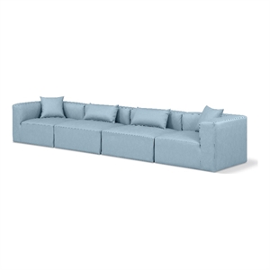 Bowery Hill Contemporary Light Blue Vegan Leather 4-Piece Modular Sofa