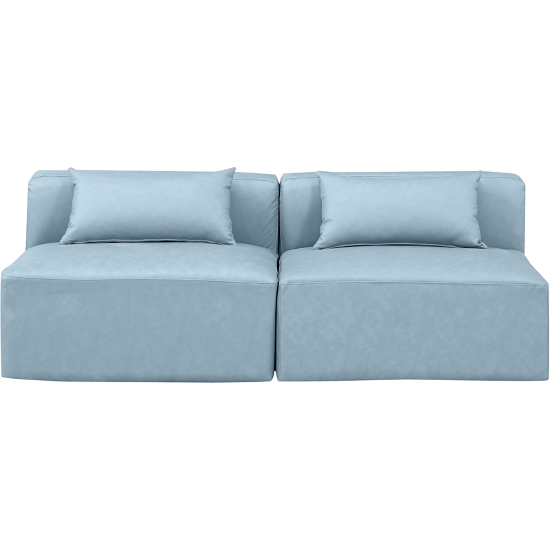 Bowery Hill Contemporary Light Blue Vegan Leather 2-Piece Modular Sofa