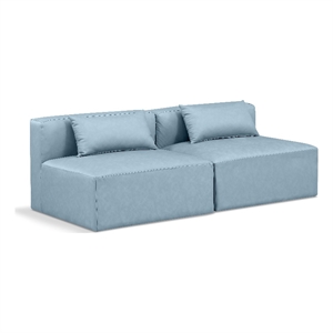 Bowery Hill Contemporary Light Blue Vegan Leather 2-Piece Modular Sofa