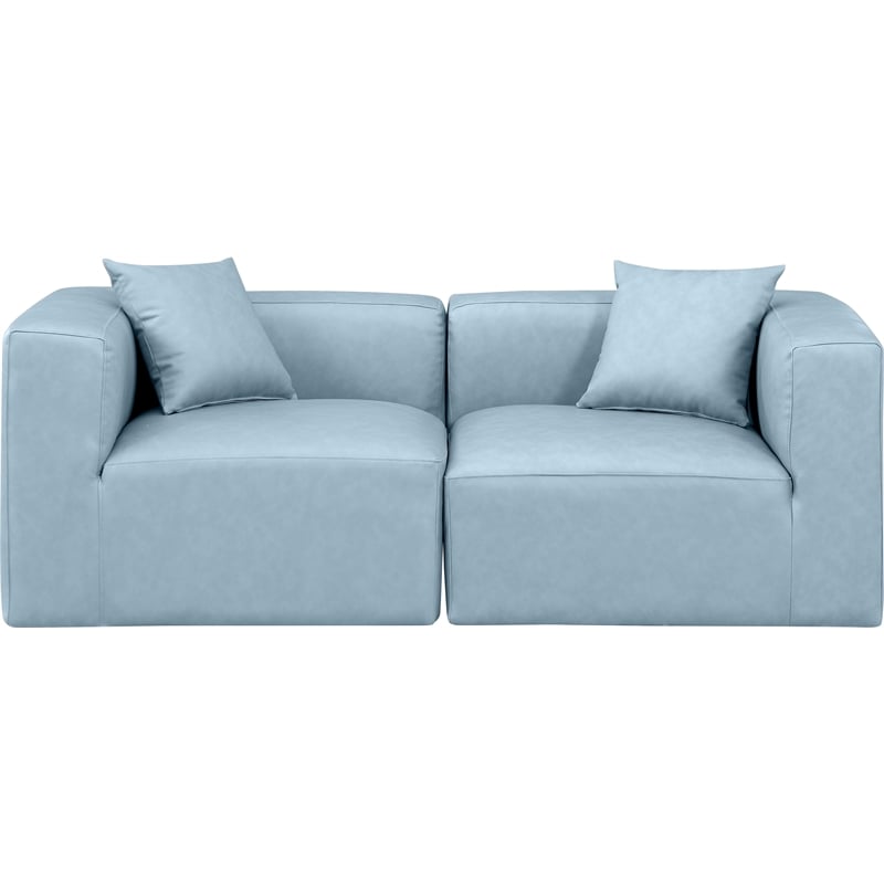 Bowery Hill Contemporary Light Blue Vegan Leather 2-Piece Modular Sofa