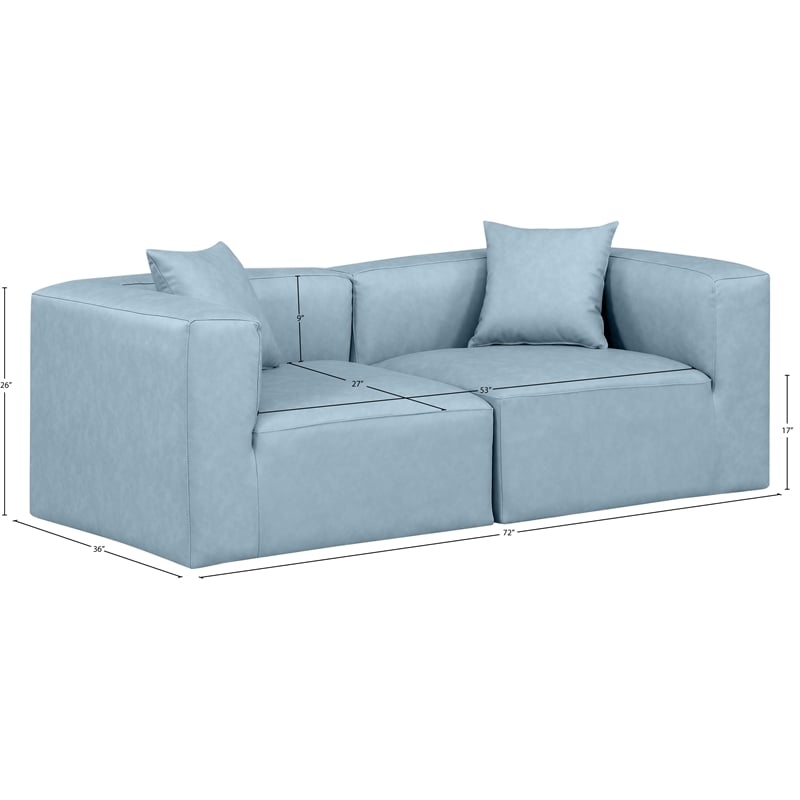 Bowery Hill Contemporary Light Blue Vegan Leather 2-Piece Modular Sofa