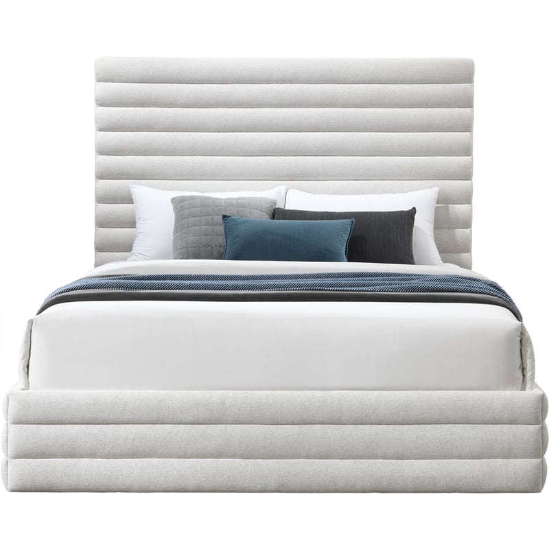 Bowery Hill Contemporary Cream Linen Textured Fabric King Bed