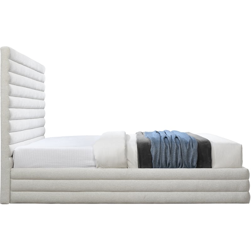 Bowery Hill Contemporary Cream Linen Textured Fabric King Bed