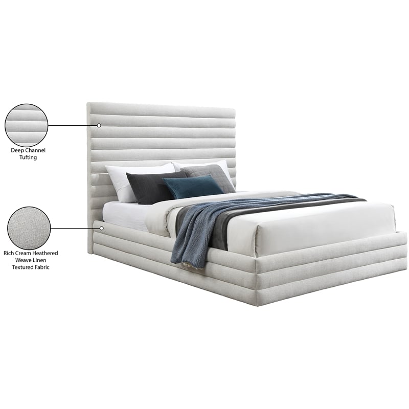 Bowery Hill Contemporary Cream Linen Textured Fabric King Bed
