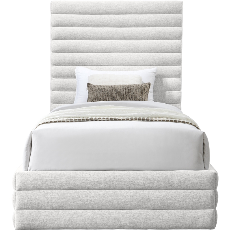 Bowery Hill Contemporary Cream Linen Textured Fabric Twin Bed