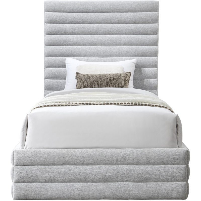 Bowery Hill Contemporary Grey Linen Textured Fabric Twin Bed