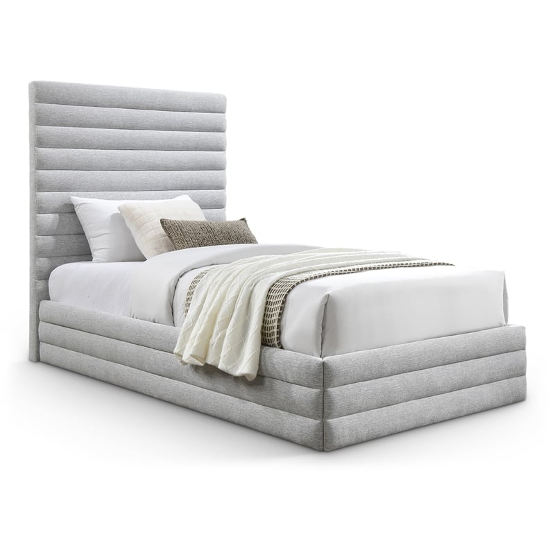 Bowery Hill Contemporary Grey Linen Textured Fabric Twin Bed