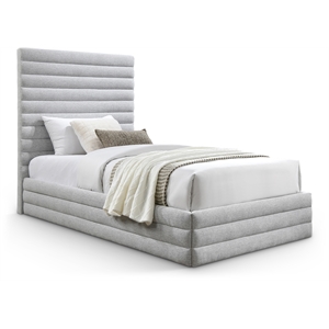 Bowery Hill Contemporary Grey Linen Textured Fabric Twin Bed