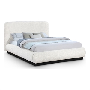 Bowery Hill Contemporary Rich Cream Boucle Durable Fabric Queen Bed