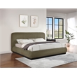 Bowery Hill Contemporary Rich Olive Boucle Durable Fabric Queen Bed