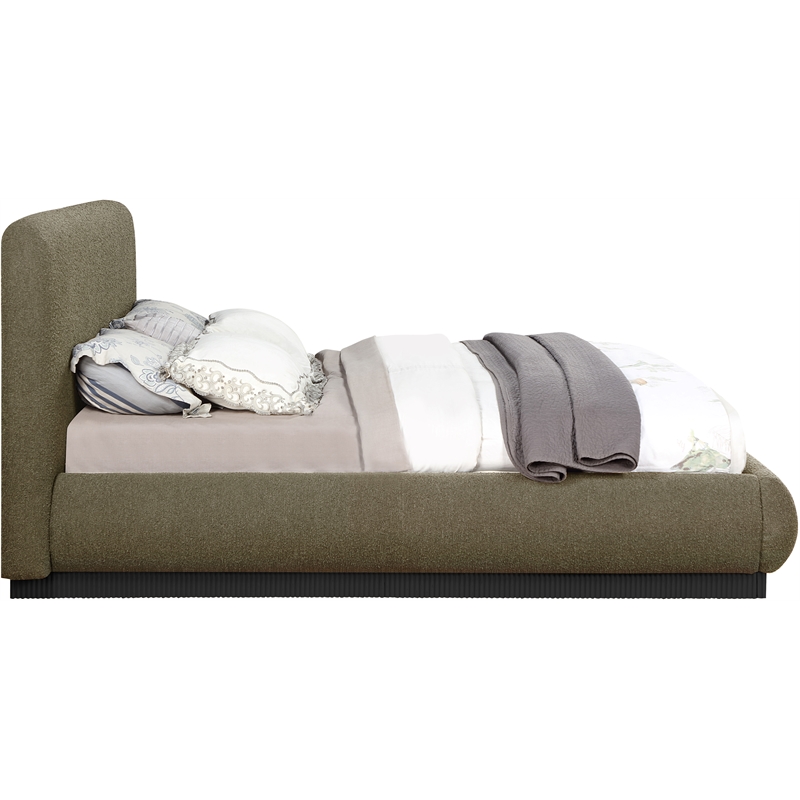 Bowery Hill Contemporary Rich Olive Boucle Durable Fabric Queen Bed