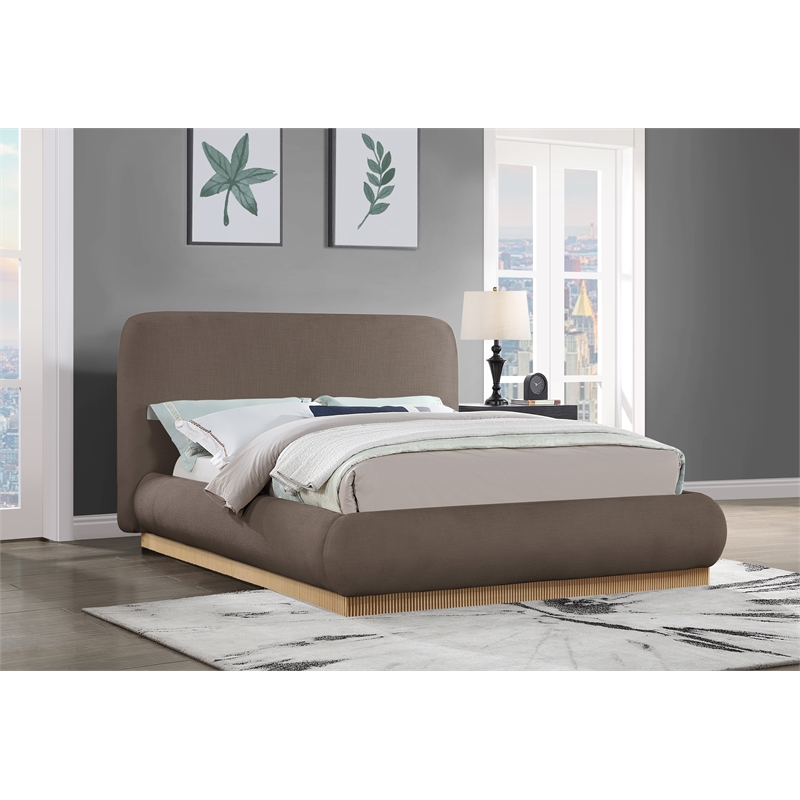 Bowery Hill Contemporary Brown Linen Textured Fabric King Bed