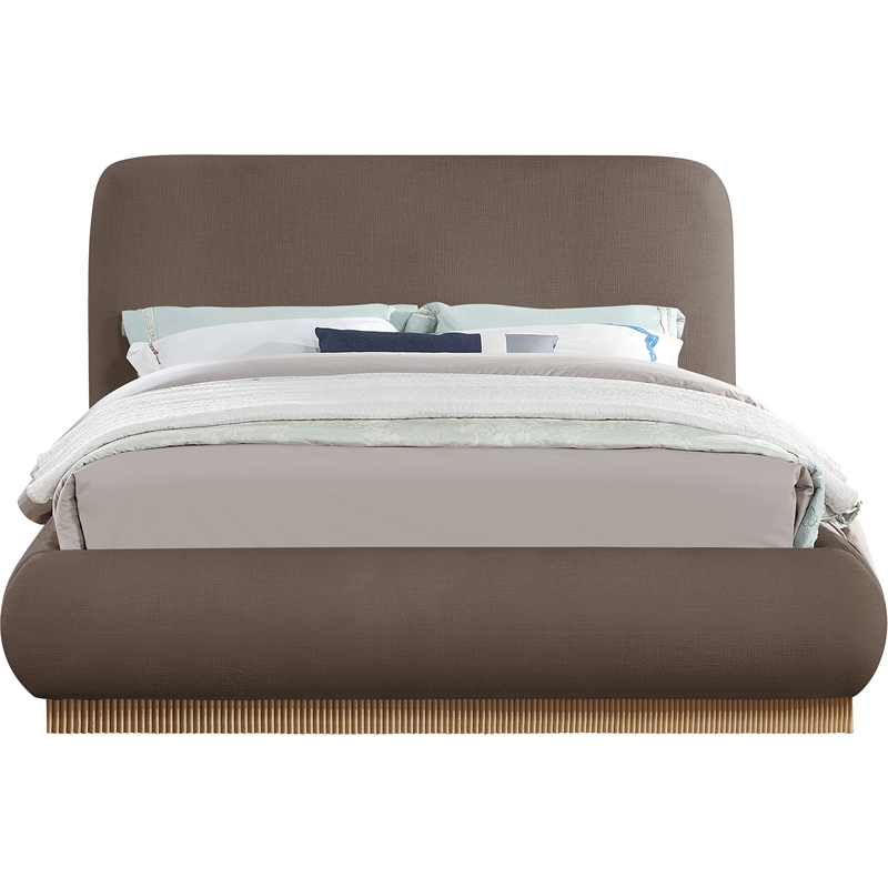 Bowery Hill Contemporary Brown Linen Textured Fabric King Bed