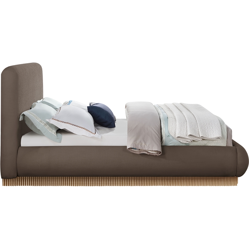 Bowery Hill Contemporary Brown Linen Textured Fabric King Bed