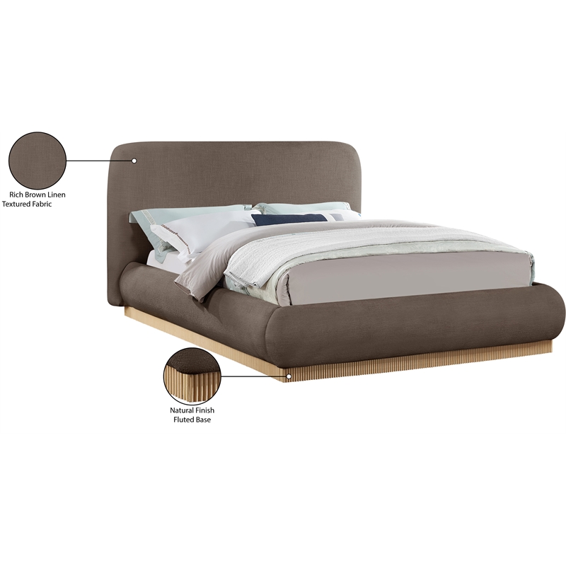Bowery Hill Contemporary Brown Linen Textured Fabric King Bed