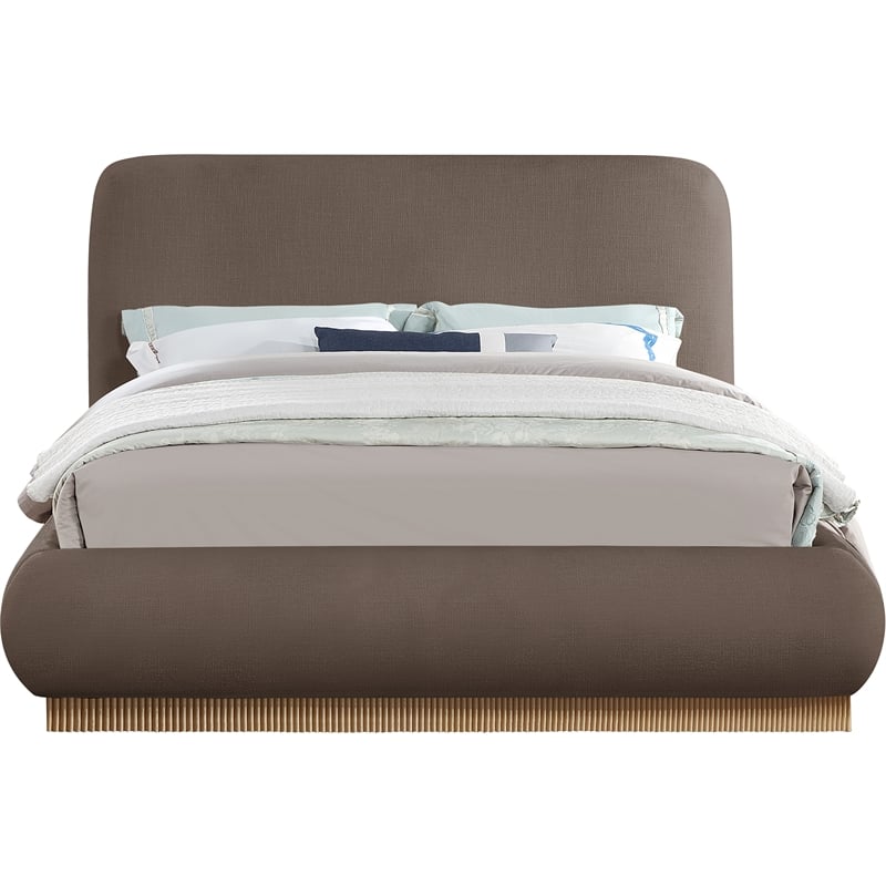 Bowery Hill Contemporary Brown Linen Textured Fabric Queen Bed