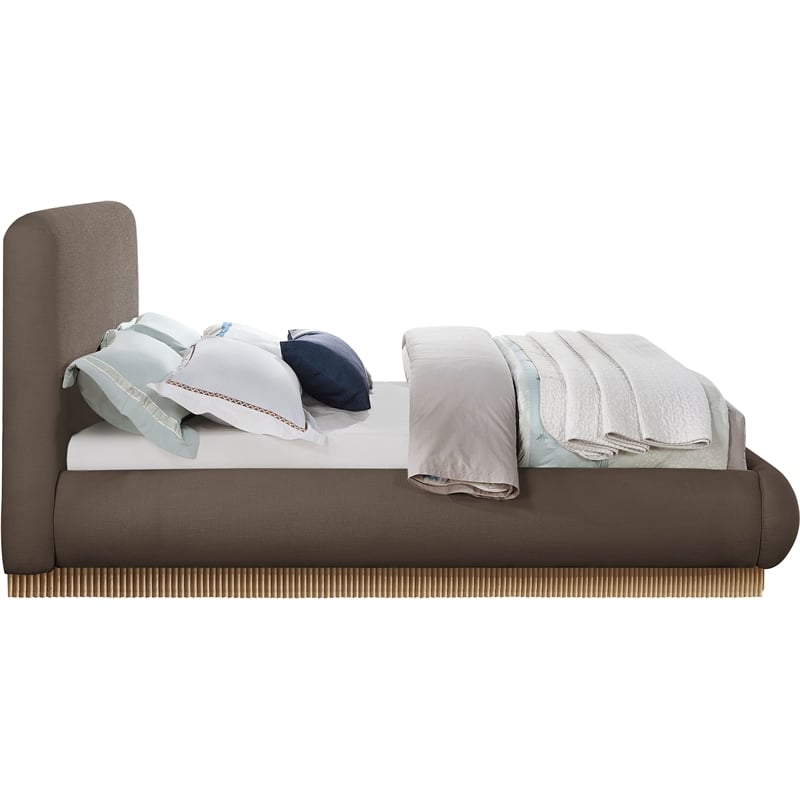Bowery Hill Contemporary Brown Linen Textured Fabric Queen Bed