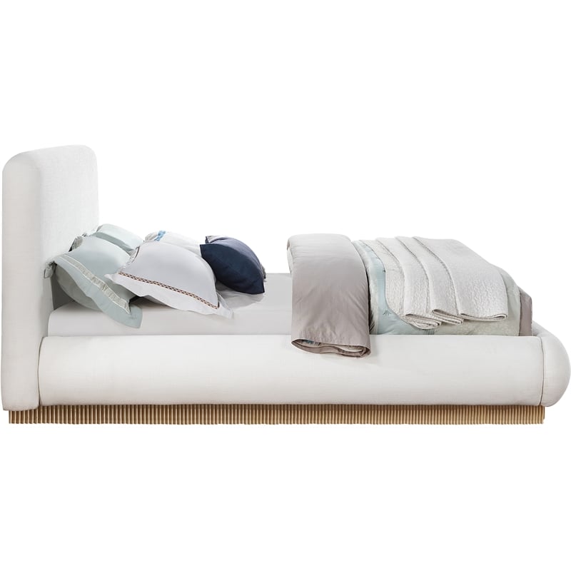 Bowery Hill Contemporary Cream Linen Textured Fabric King Bed