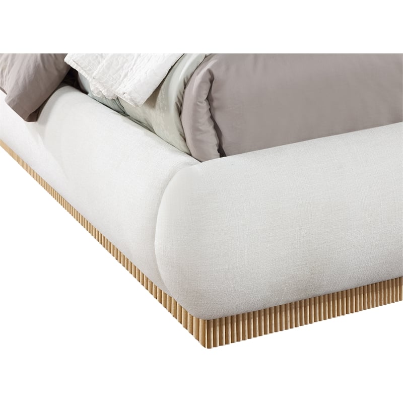 Bowery Hill Contemporary Cream Linen Textured Fabric King Bed