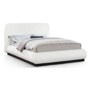bowery hill contemporary cream linen textured fabric king bed