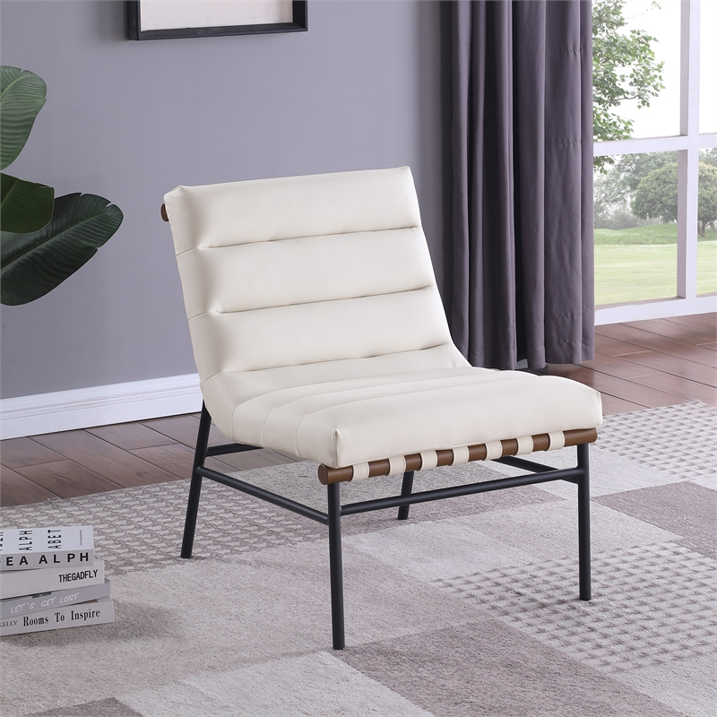 Bowery Hill Contemporary Soft Cream Vegan Leather Accent Chair