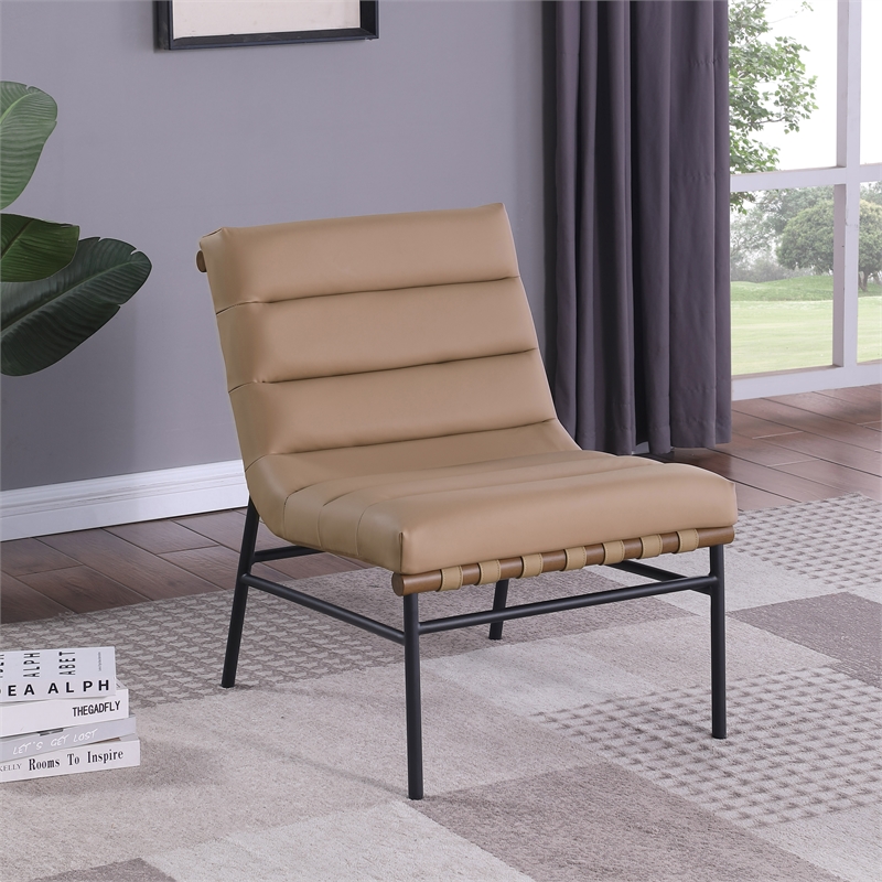 Bowery Hill Contemporary Soft Tan Vegan Leather Accent Chair