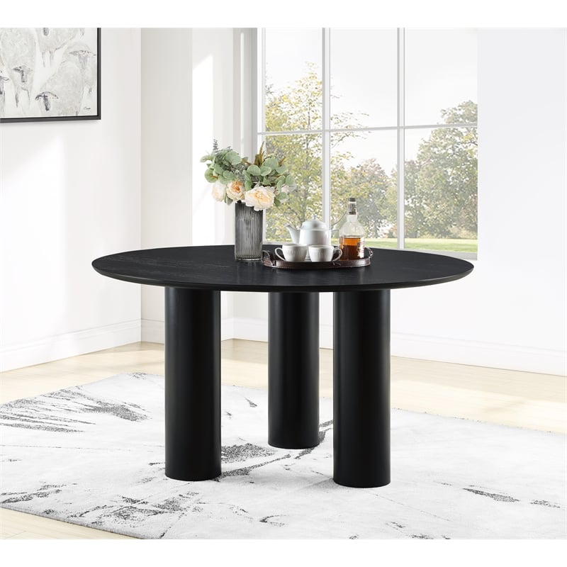 Bowery Hill Mid-Century Modern Oak Veneer Rich Black Dining Table