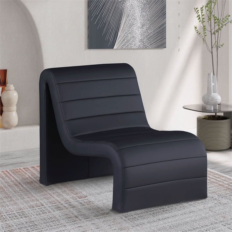 Bowery Hill Contemporary Soft Black Vegan Leather Accent Chair