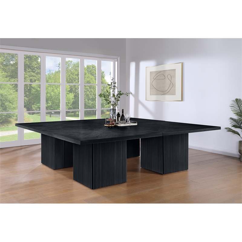 Bowery Hill Contemporary Black Solid Wood and Oak Veneer Modular Dining Table