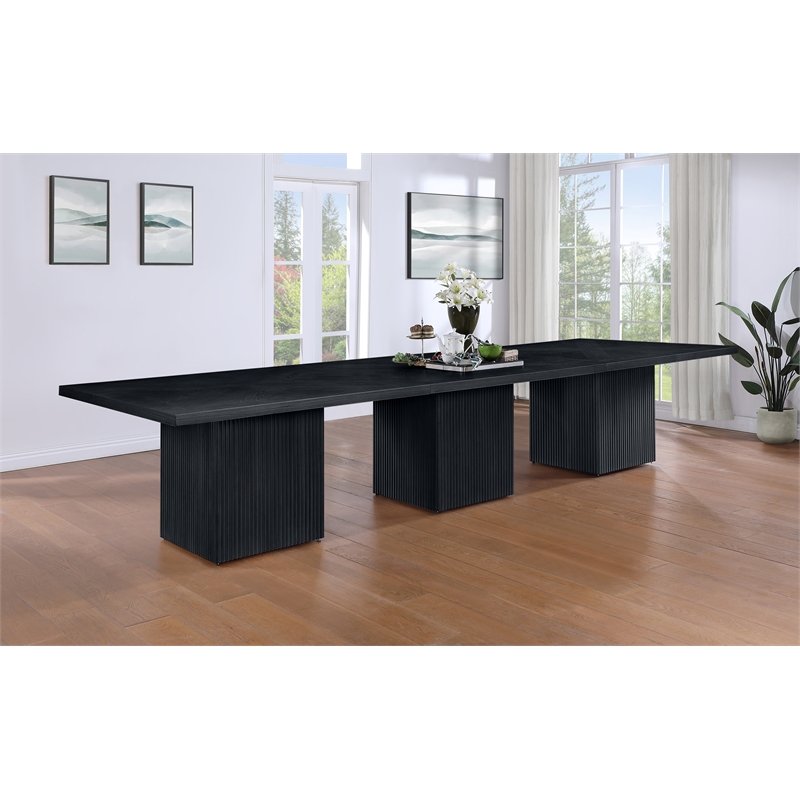 Bowery Hill Contemporary Black Solid Wood and Oak Veneer Modular Dining Table