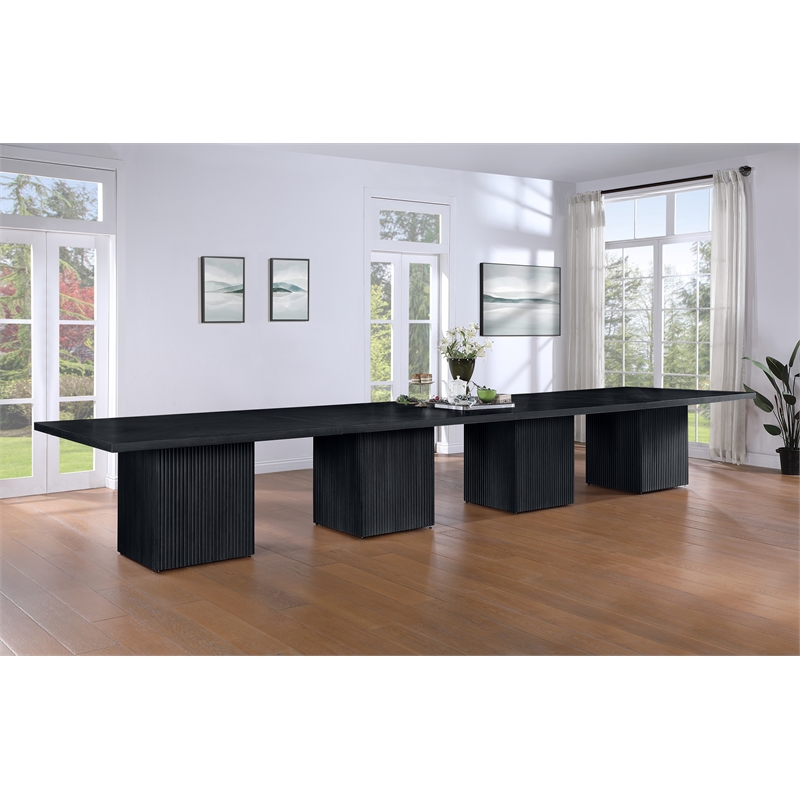 Bowery Hill Contemporary Black Solid Wood and Oak Veneer Modular Dining Table