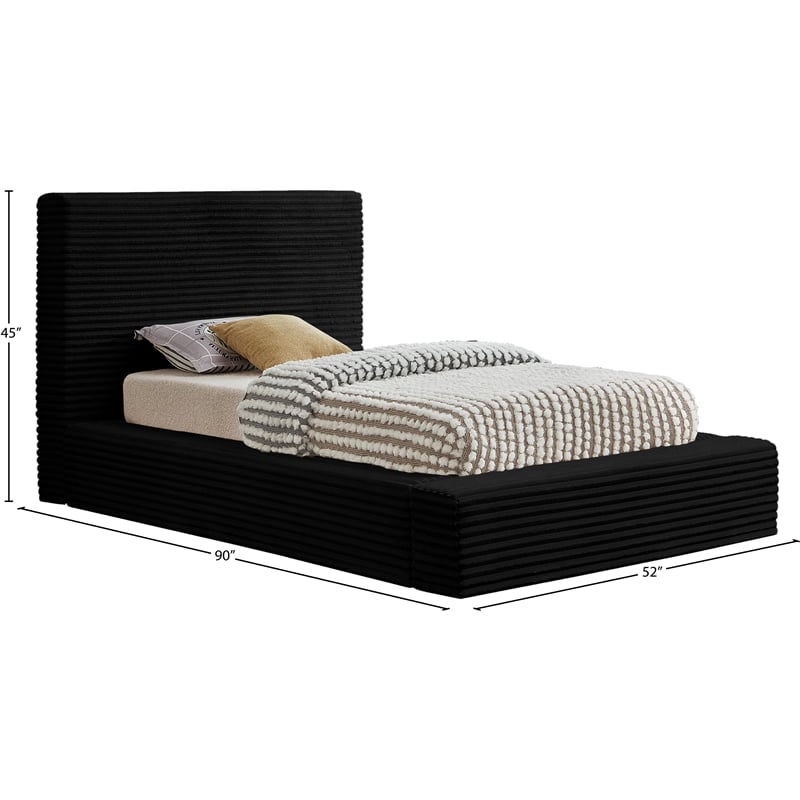 Bowery Hill Contemporary Textured Soft Black Corduroy Twin Bed