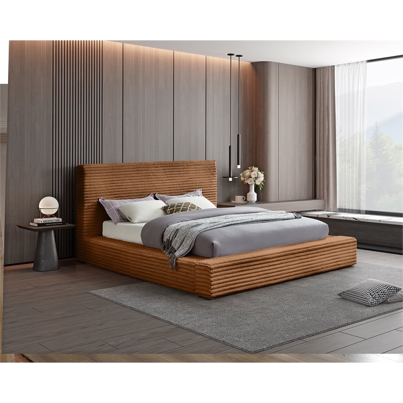 Bowery Hill Contemporary Textured Soft Saddle Corduroy King Bed